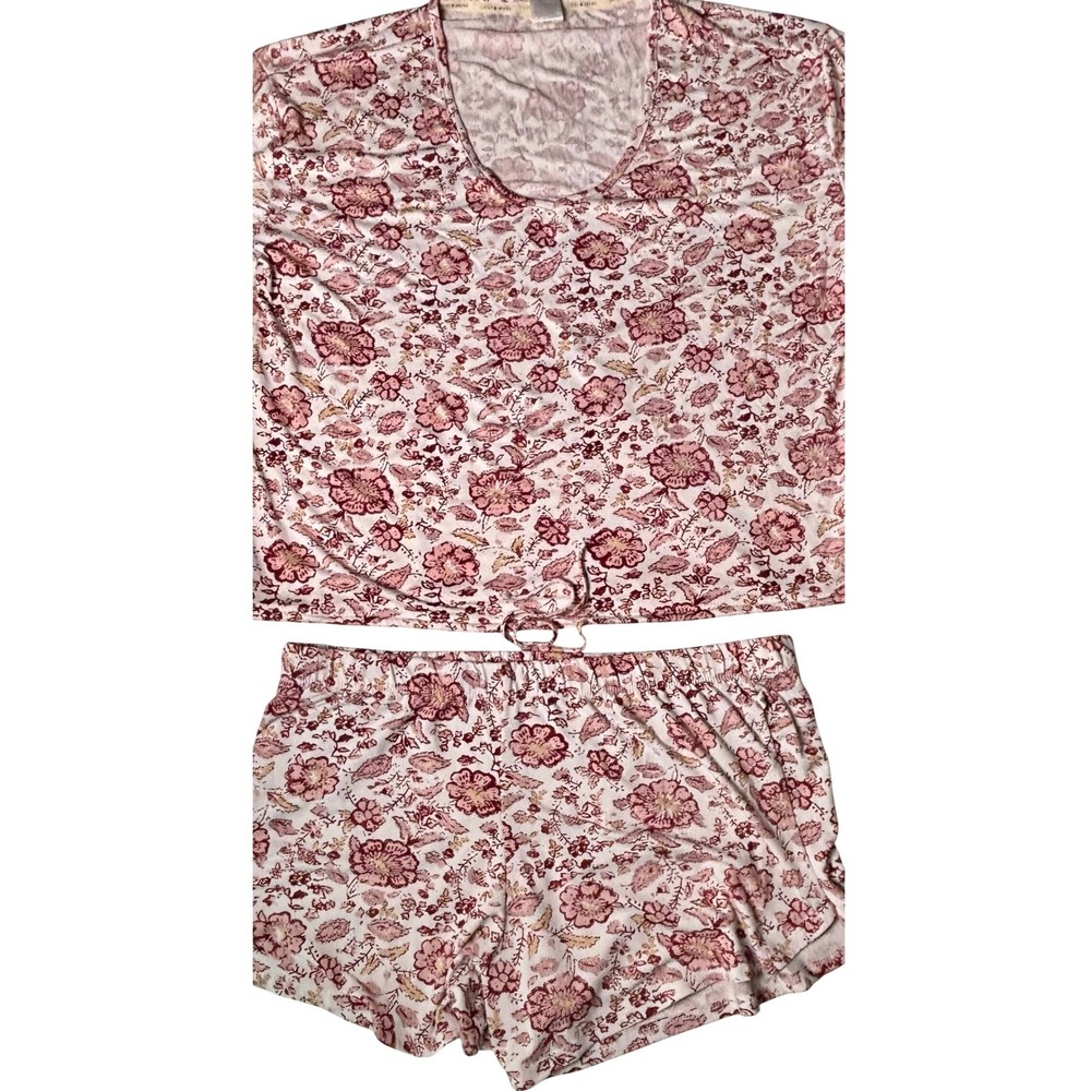 Lucky Brand Pajama Set Women Small Pink Excellent Floral Tie Hem Loungewear‎